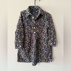 Polo by Ralph Lauren Kids Floral Mid Button Dress  - Blue, Yellow, pink